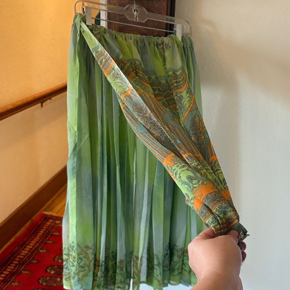 Elegant Green and Orange Women's Belly Dancing Skirt-open sides. Hand stitched